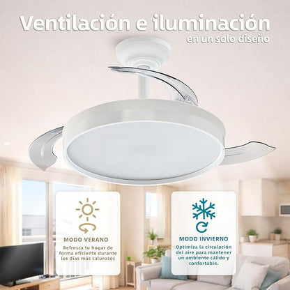 Ventilador de Techo LED Silencioso con Luz Regulable I Bajo consumo 72W Ø49-106cm