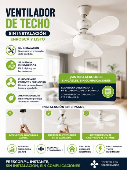 Ventilador de Techo Sin Instalación Ø47- Bajo consumo -Led