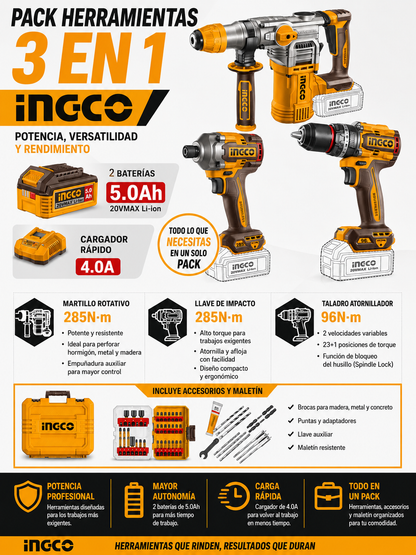 PACK HERRAMIENTA BATERIA INGCO PROFESIONAL