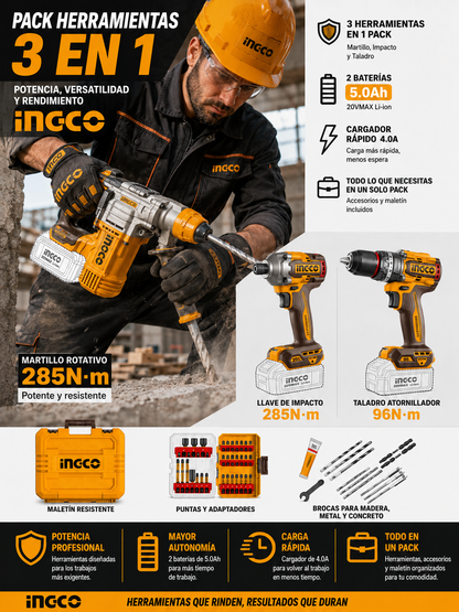 PACK HERRAMIENTA BATERIA INGCO PROFESIONAL