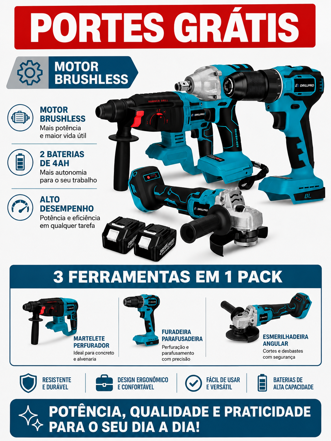 Kit de 4 Máquinas a Bateria - 2x Baterias 48v 4Ah