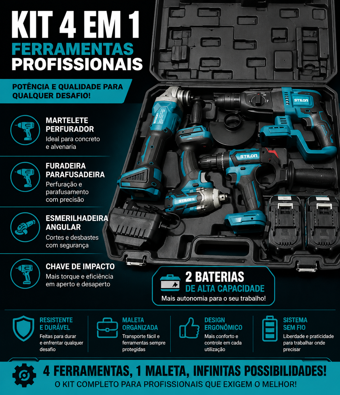 Kit de 4 Máquinas a Bateria - 2x Baterias 48v 4Ah